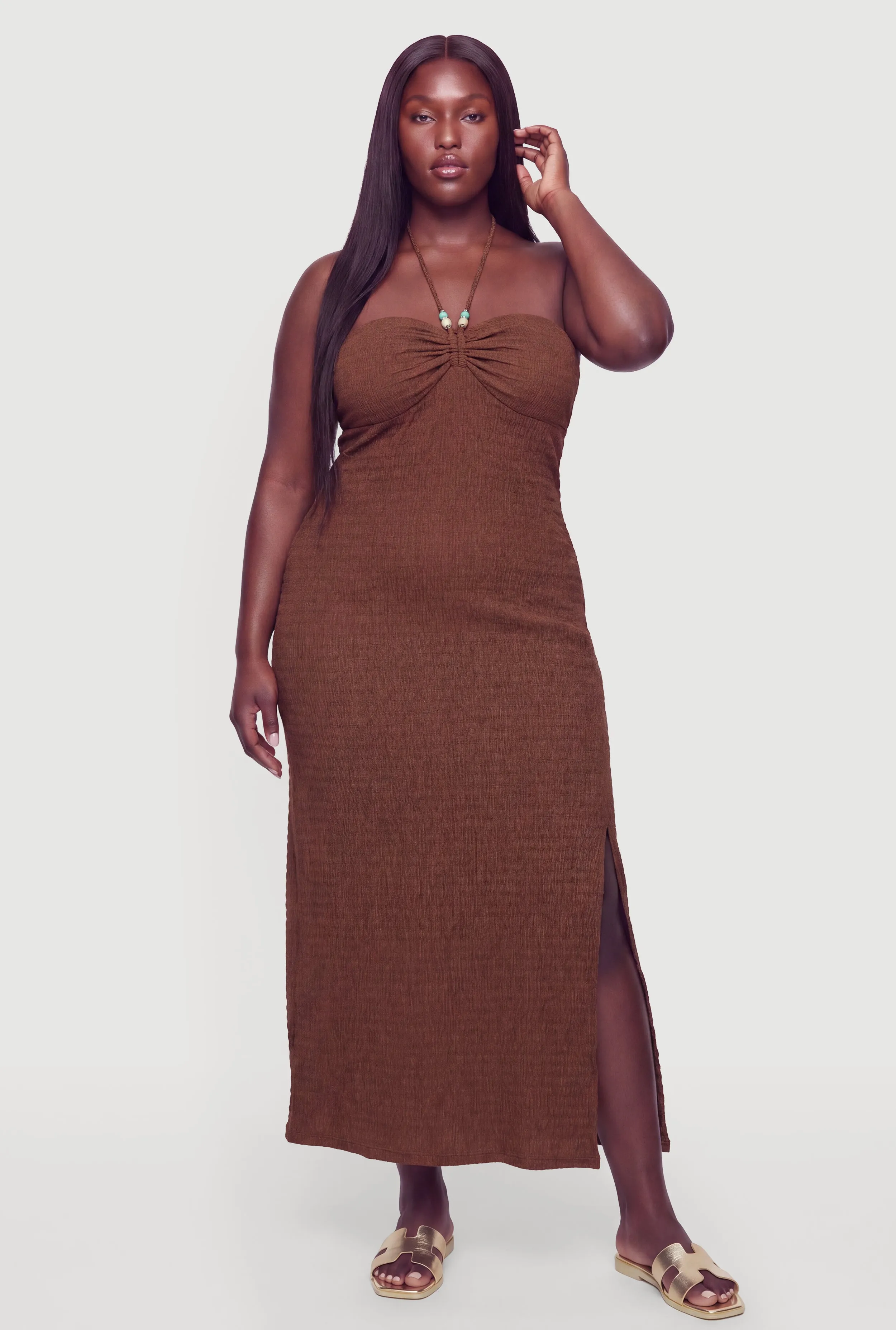 Plus Size Beaded Halter Neck Side Slit Maxi Dress sold by Rainbow product image thumbnail 2