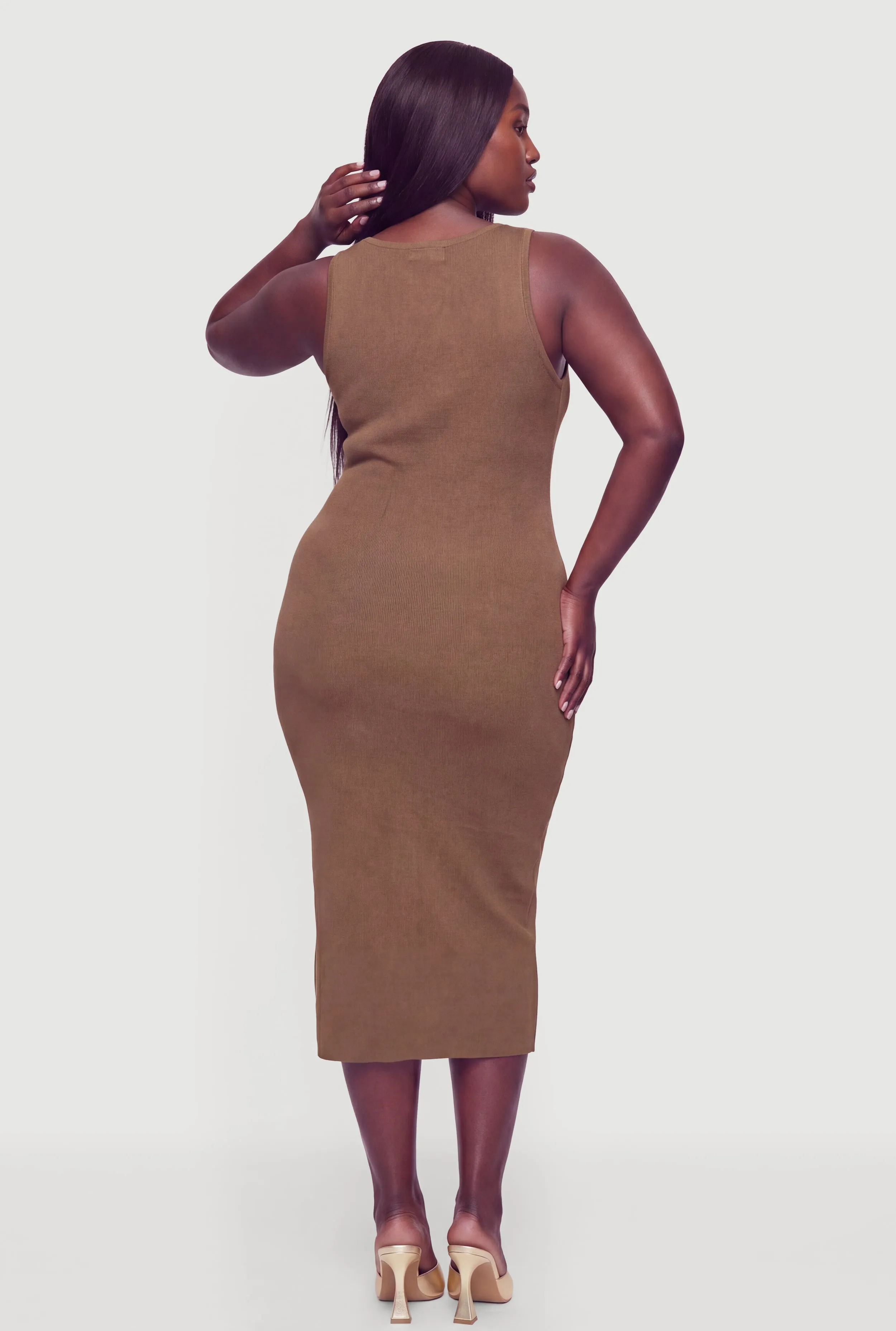 Plus Size Solid Sleeveless V-Neck Midi Dress sold by Rainbow product image thumbnail 3