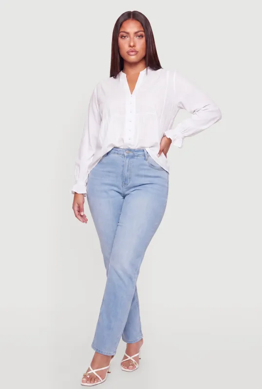 Plus Size Eyelet Detail Blouson Sleeve Blouse made by Rainbow