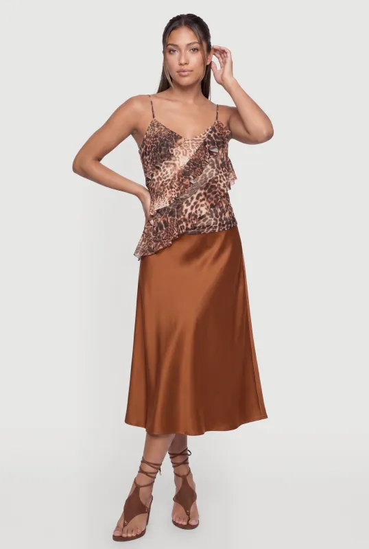 High Waisted Satin Midi Slip Skirt made by Rainbow