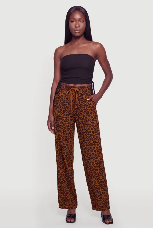 Patterned Drawstring Waist Straight Leg Pants made by Rainbow
