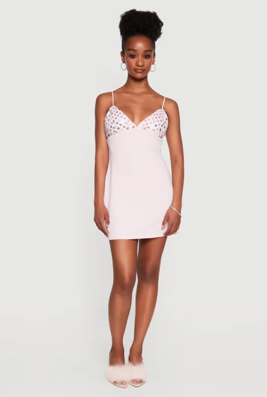Sequin Mesh Detail Mini Dress made by Rainbow
