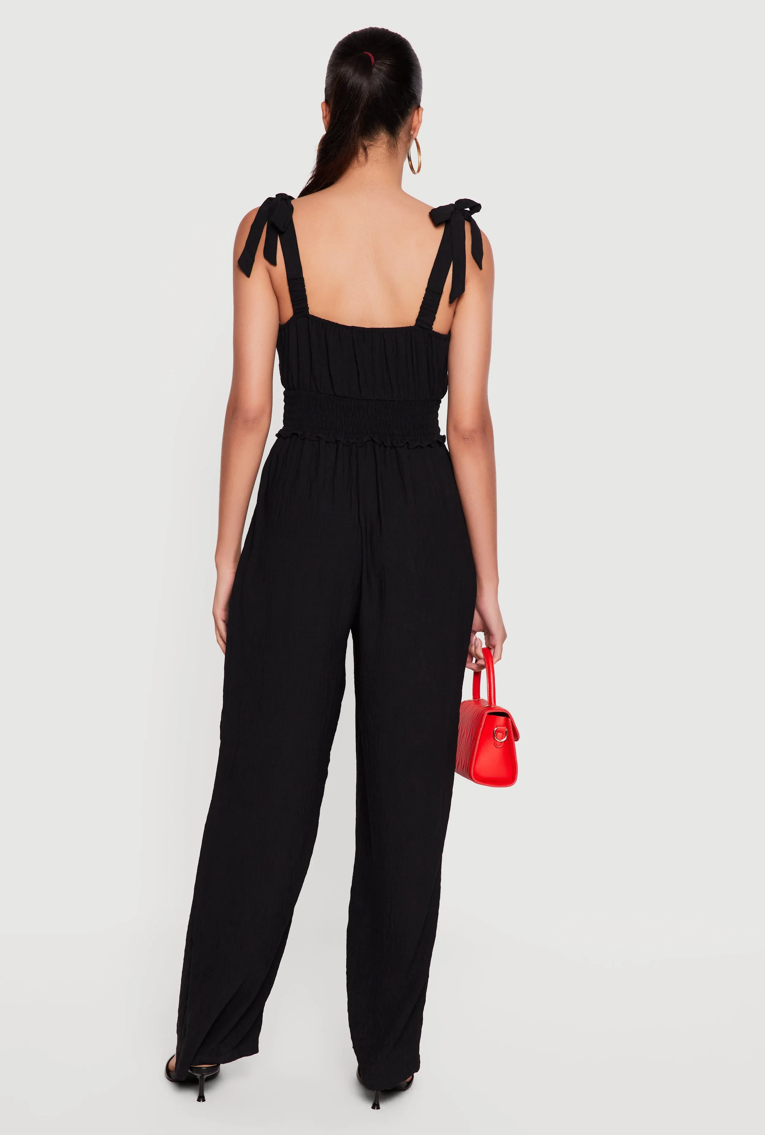 Smocked Waist Sleeveless Tie Shoulder Jumpsuit sold by Rainbow product image thumbnail 3