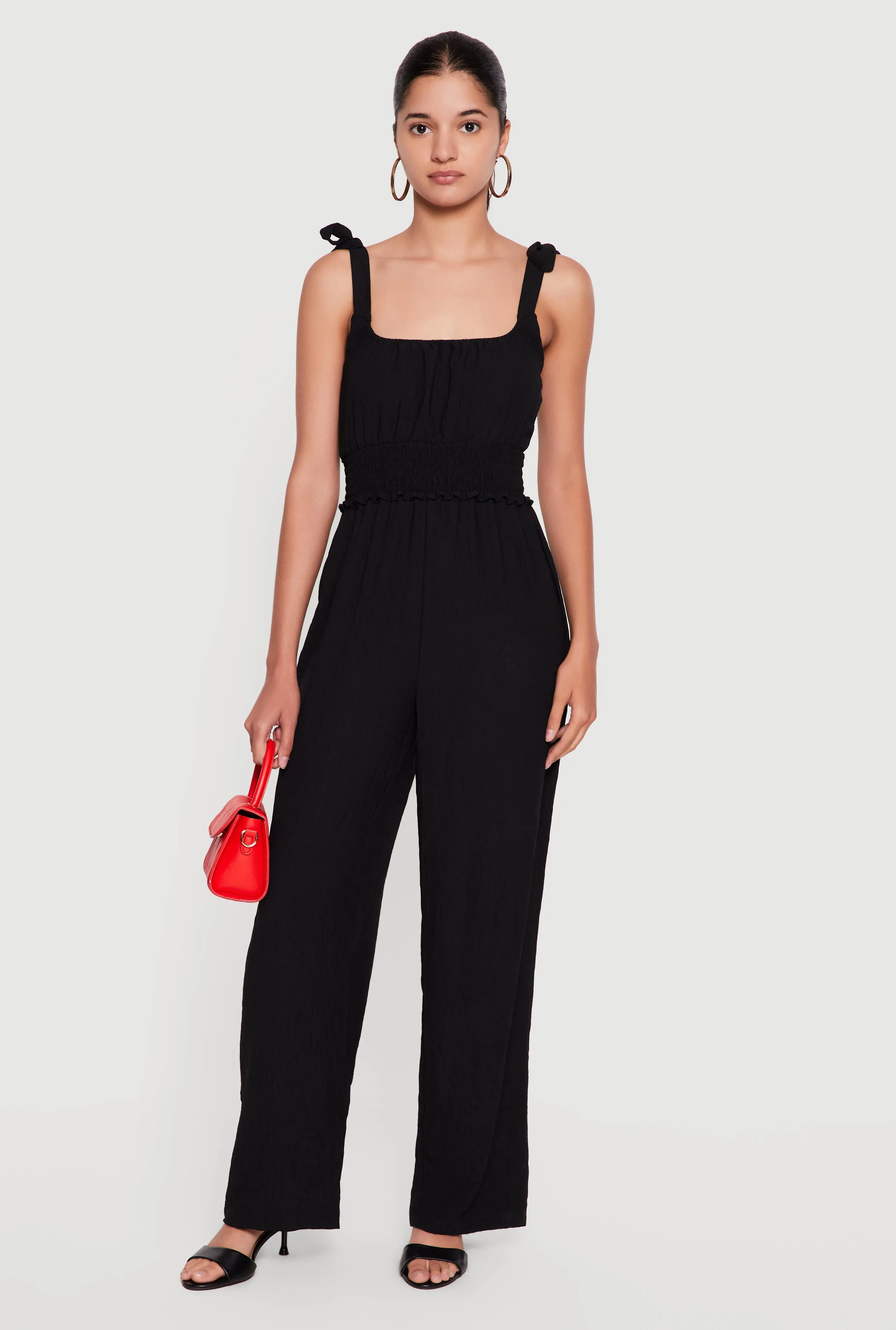 Smocked Waist Sleeveless Tie Shoulder Jumpsuit sold by Rainbow
