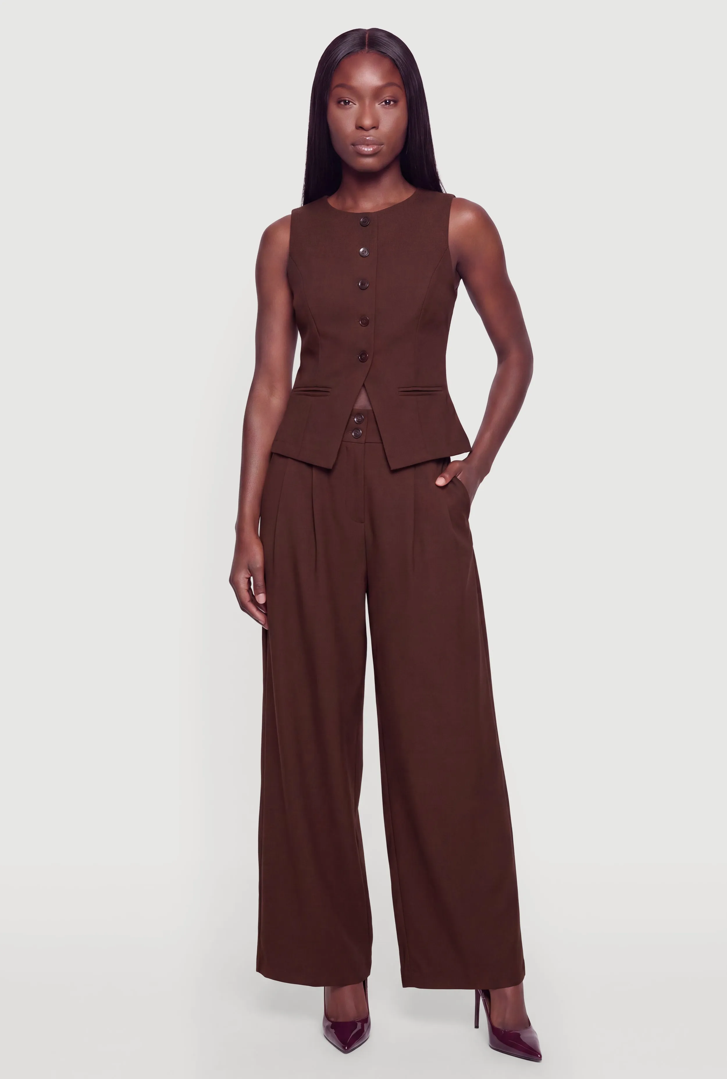 Pleated Wide Leg Tailored Trousers sold by Rainbow