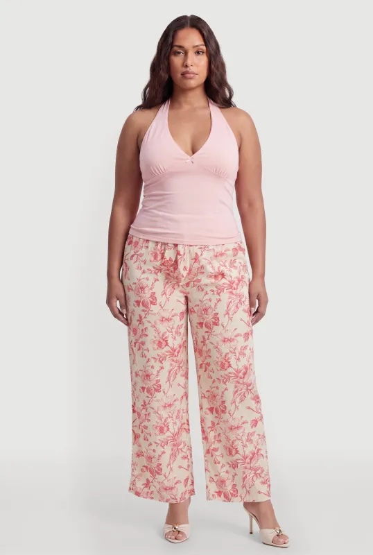 Plus Size Floral Tie Waist Pants made by Rainbow