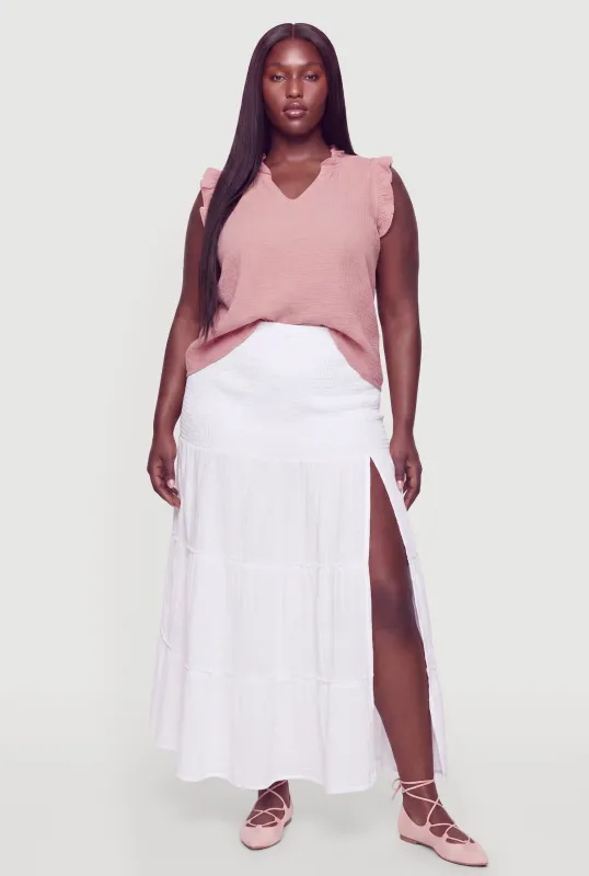Plus Size Gauze Knit Flutter Sleeve Top made by Rainbow