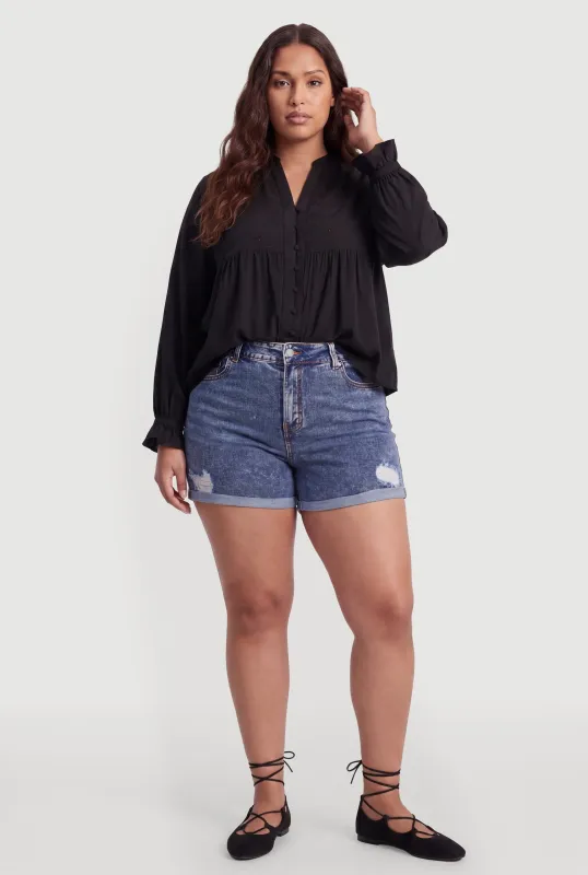 Plus Size Eyelet Detail Blouson Sleeve Blouse made by Rainbow