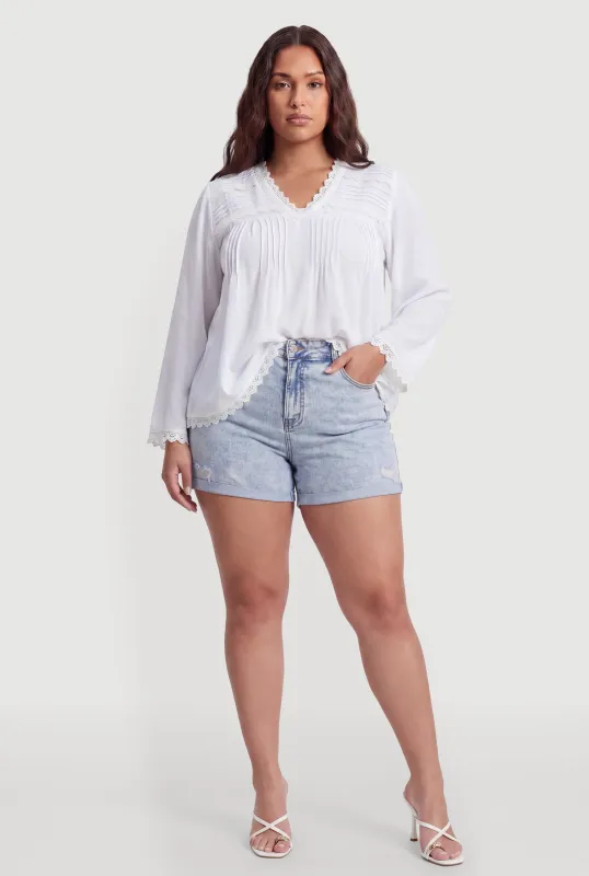 Plus Size Crochet Trim Long Sleeve Blouse made by Rainbow