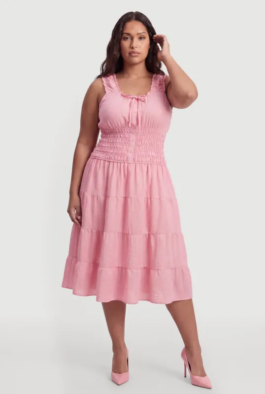 Plus Size Smocked Waist Tiered Sundress made by Rainbow