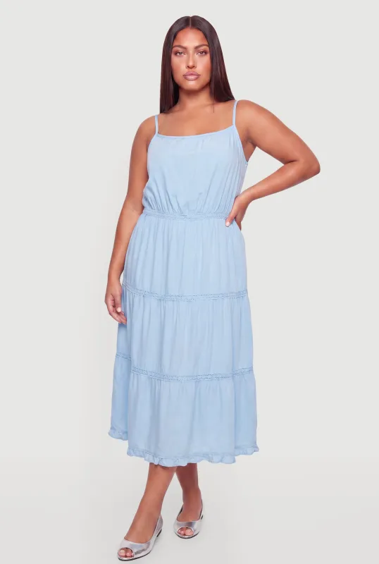 Plus Size Crochet Detail Tiered Maxi Sundress made by Rainbow