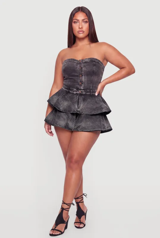 Plus Size Strapless Tiered Denim Romper made by Daisy