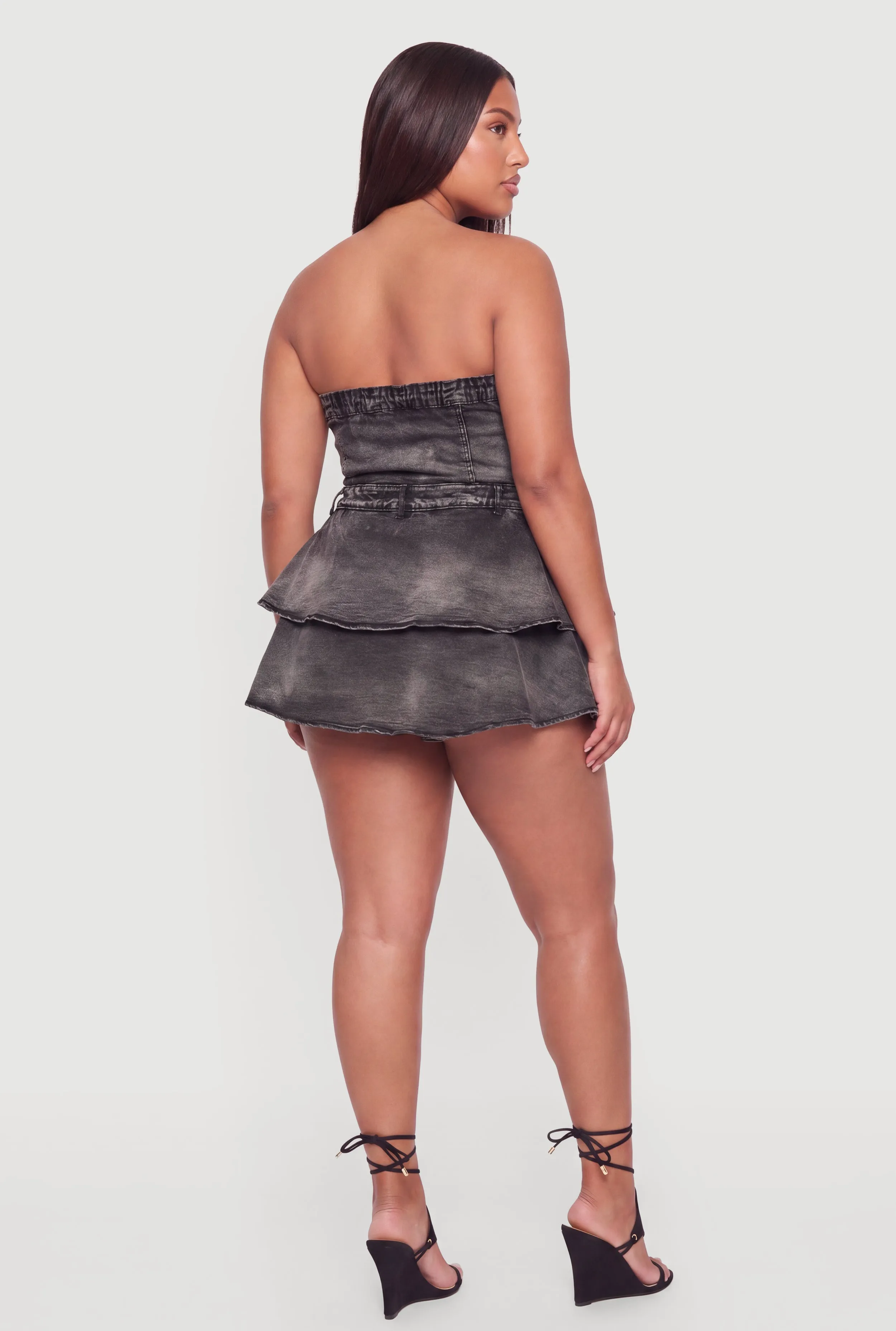 Plus Size Strapless Tiered Denim Romper sold by Rainbow product image thumbnail 5