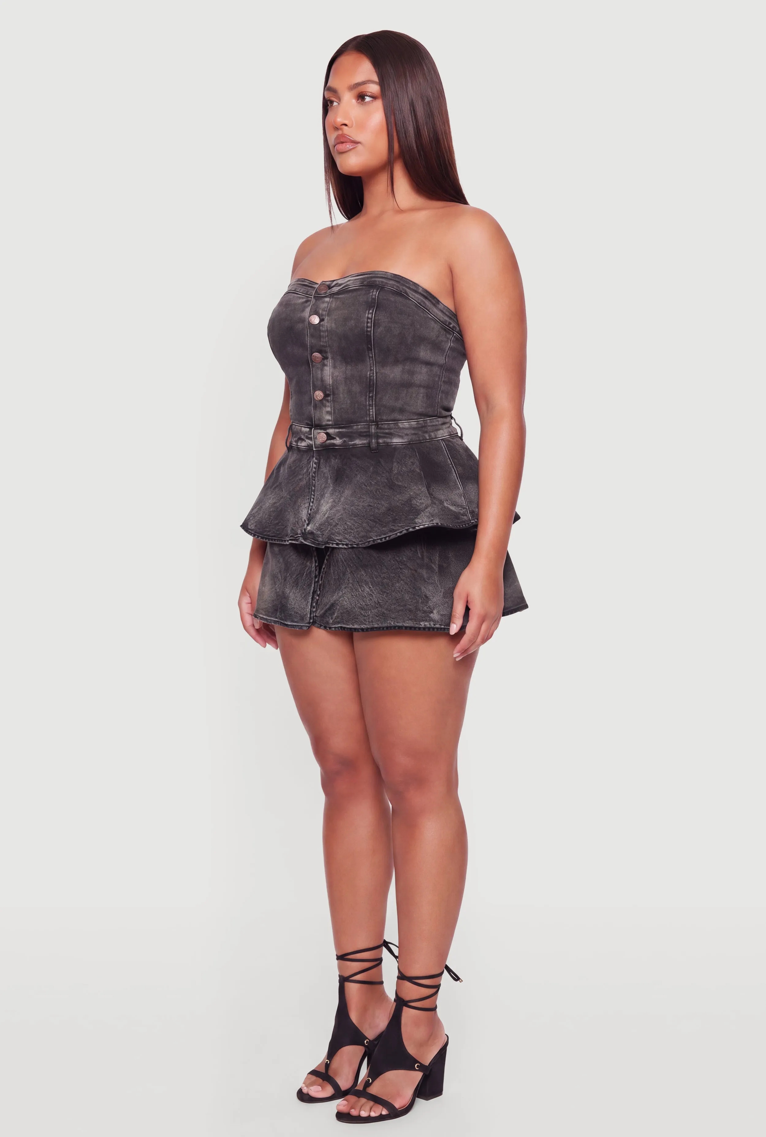 Plus Size Strapless Tiered Denim Romper sold by Rainbow product image thumbnail 2