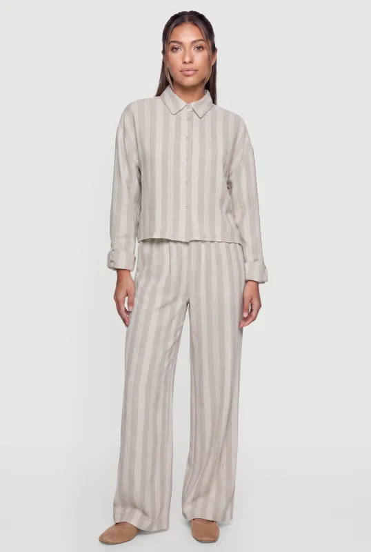 Striped Wide Leg Pull On Pants made by Haute Monde
