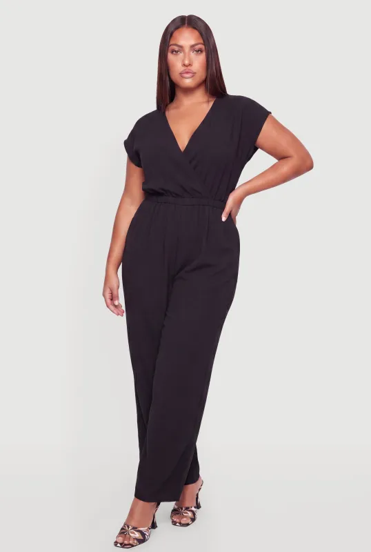 Plus Size Faux Wrap Wide Leg Jumpsuit made by Rainbow