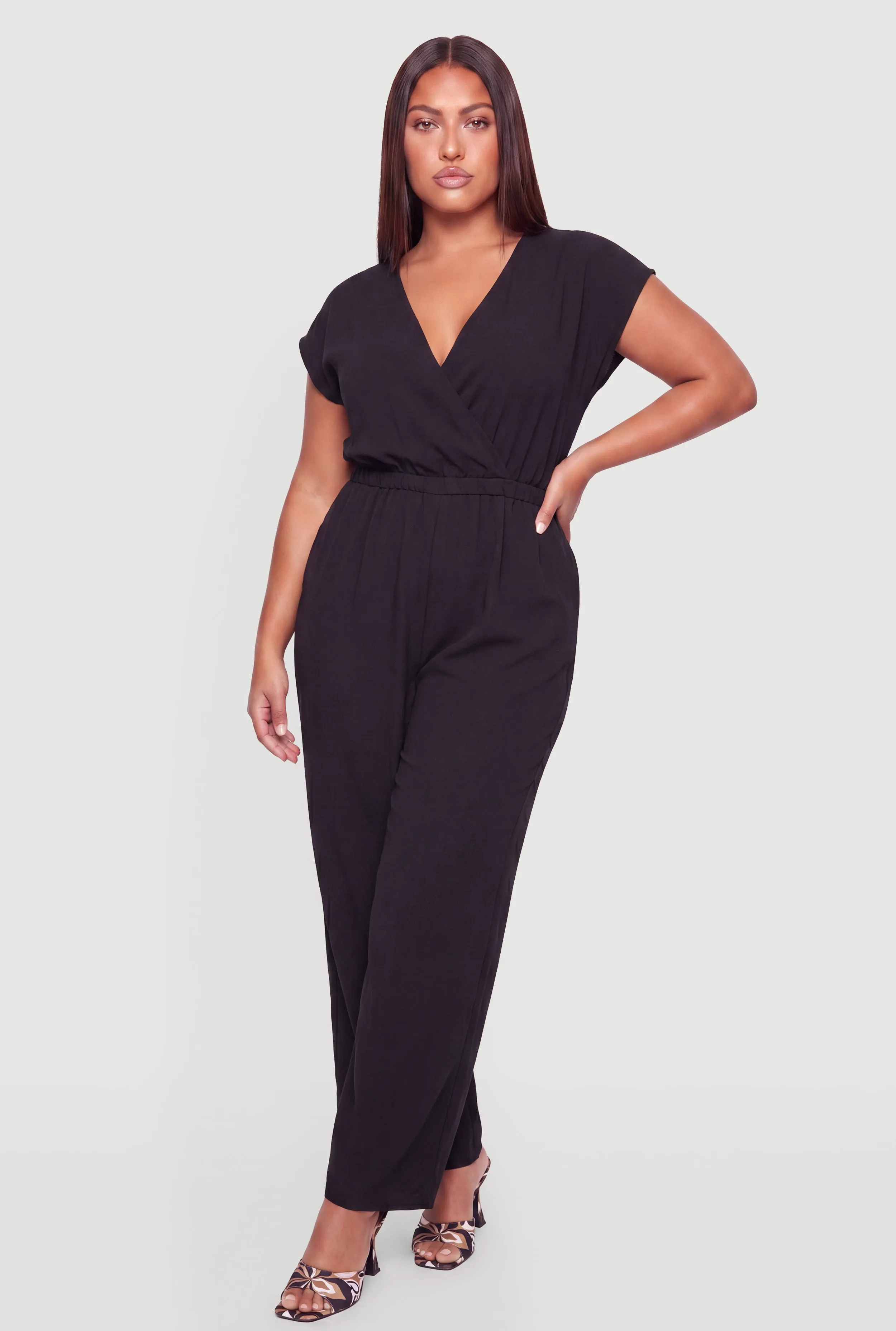 Plus Size Faux Wrap Wide Leg Jumpsuit sold by Rainbow