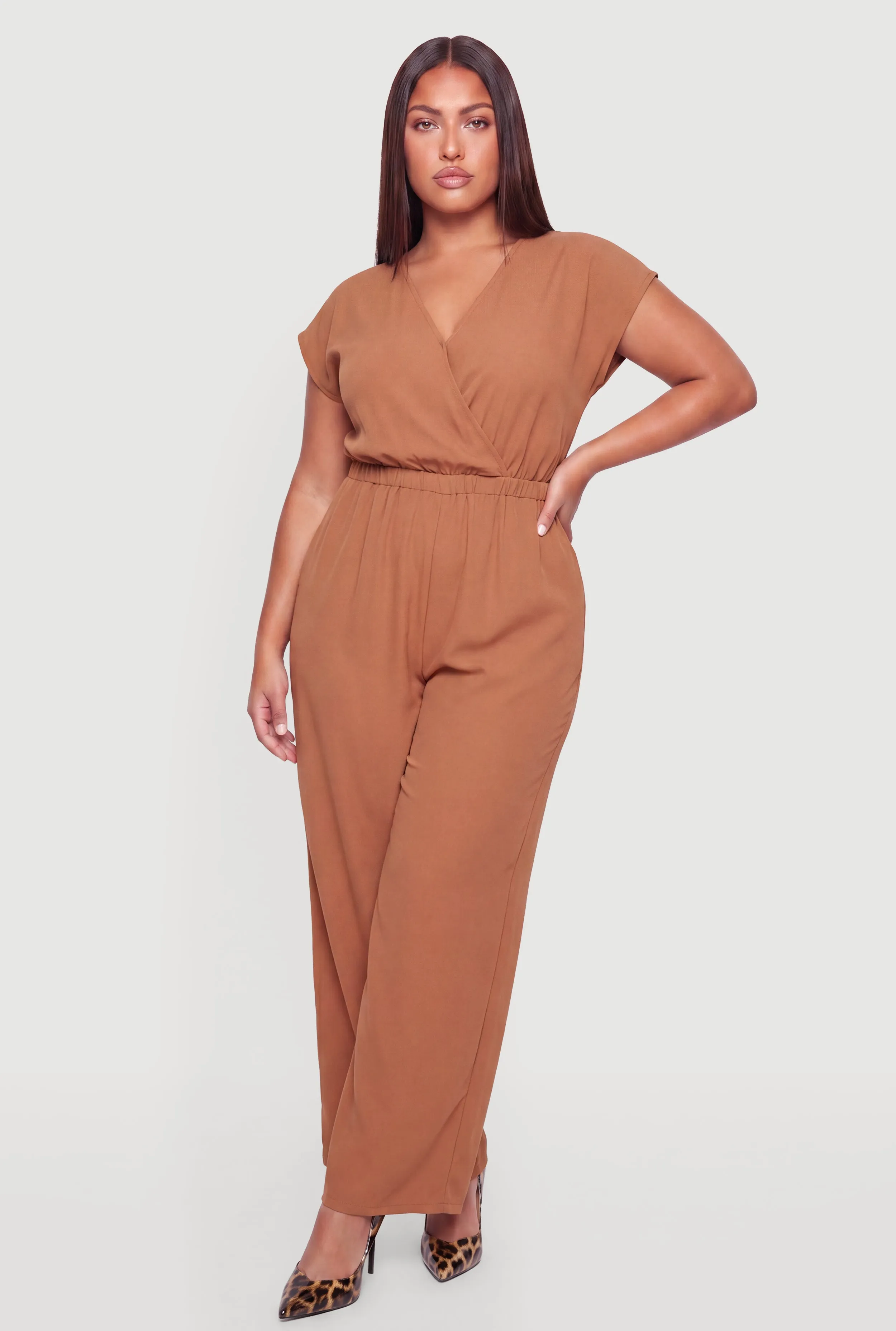 Plus Size Faux Wrap Wide Leg Jumpsuit sold by Rainbow product image thumbnail 4
