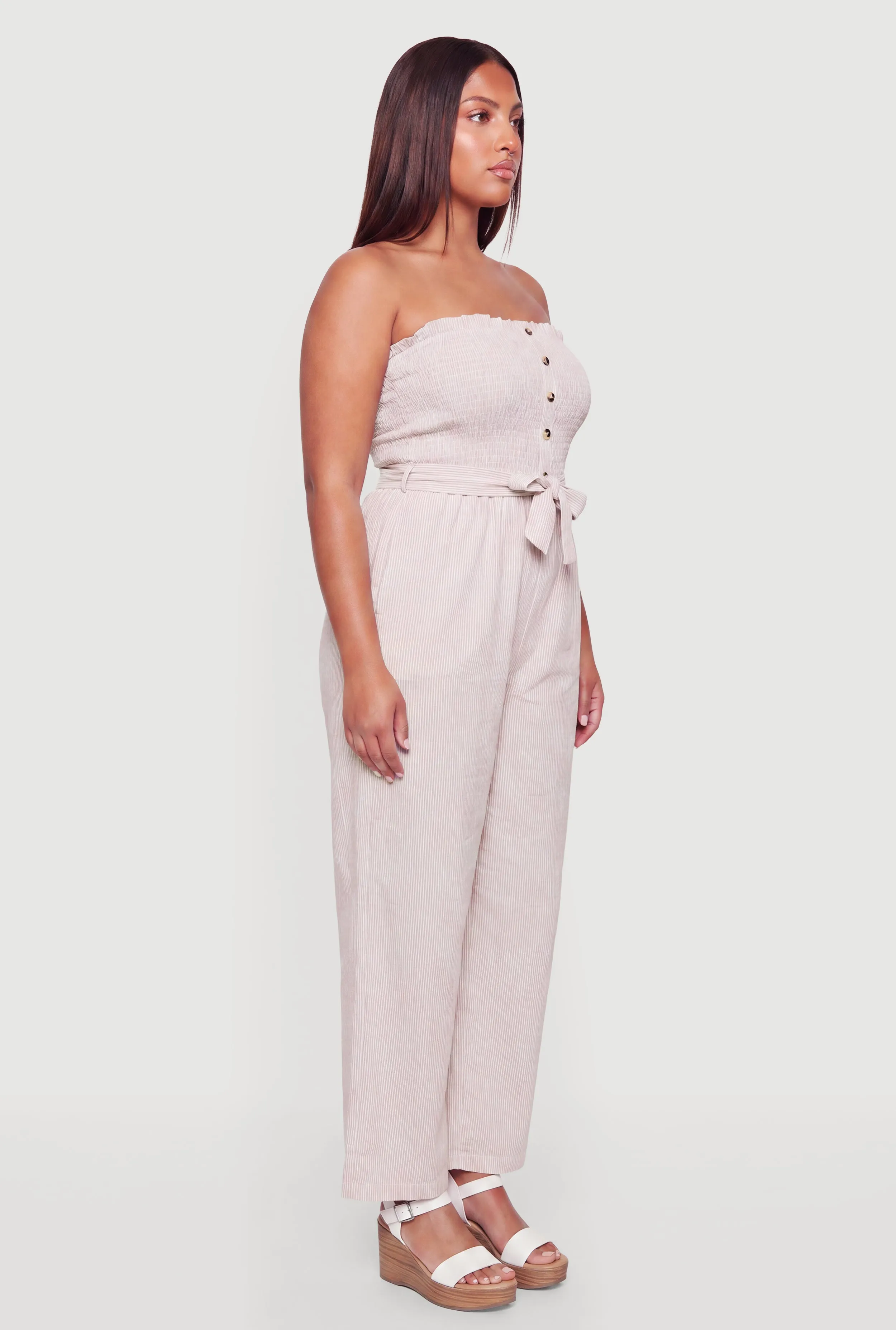 Plus Size Striped Strapless Jumpsuit with Tie Waist Belt sold by Rainbow product image thumbnail 2