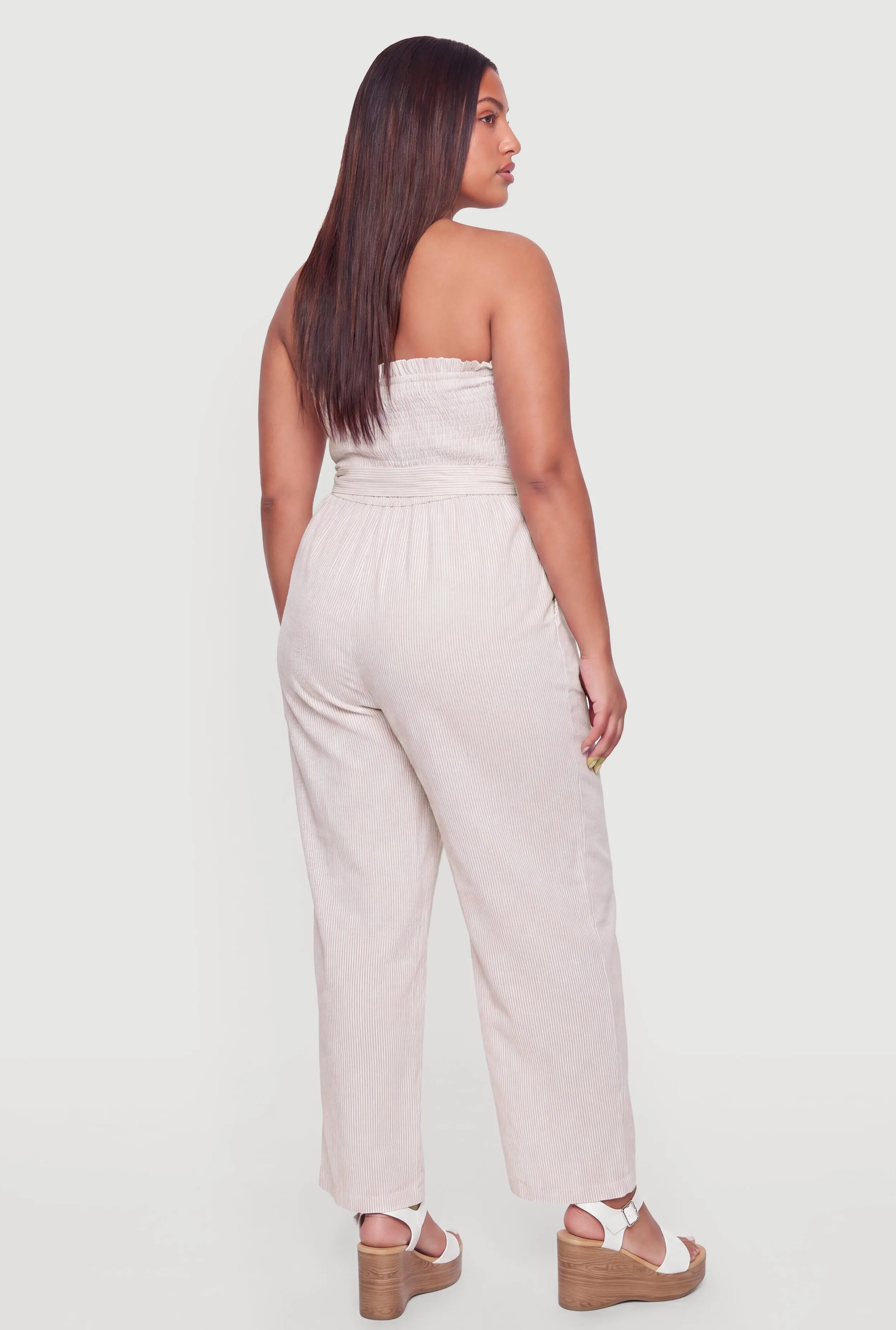 Plus Size Striped Strapless Jumpsuit with Tie Waist Belt sold by Rainbow product image thumbnail 3