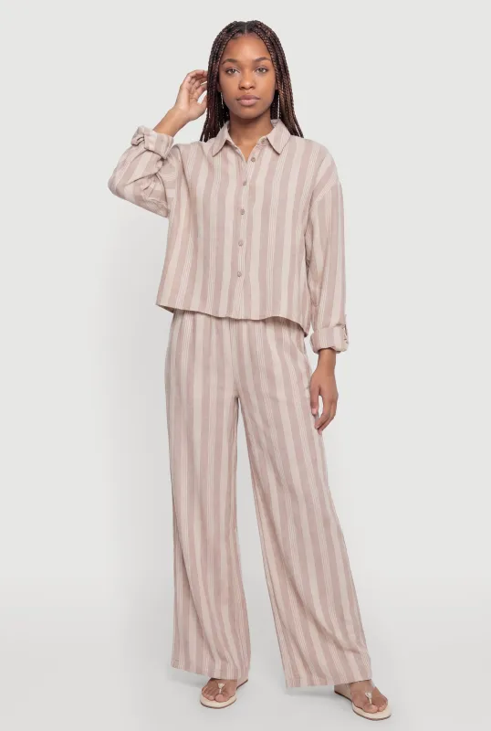 Striped Wide Leg Pull On Pants made by Haute Monde