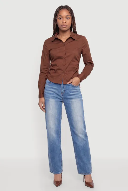 Drawstring Side Button Front Shirt made by Rainbow