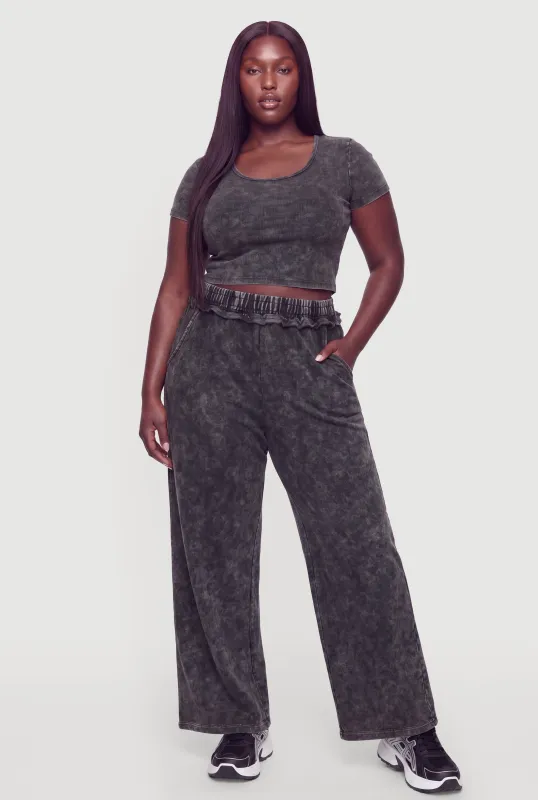 Plus Size Acid Wash Wide Leg Sweatpants made by Rainbow