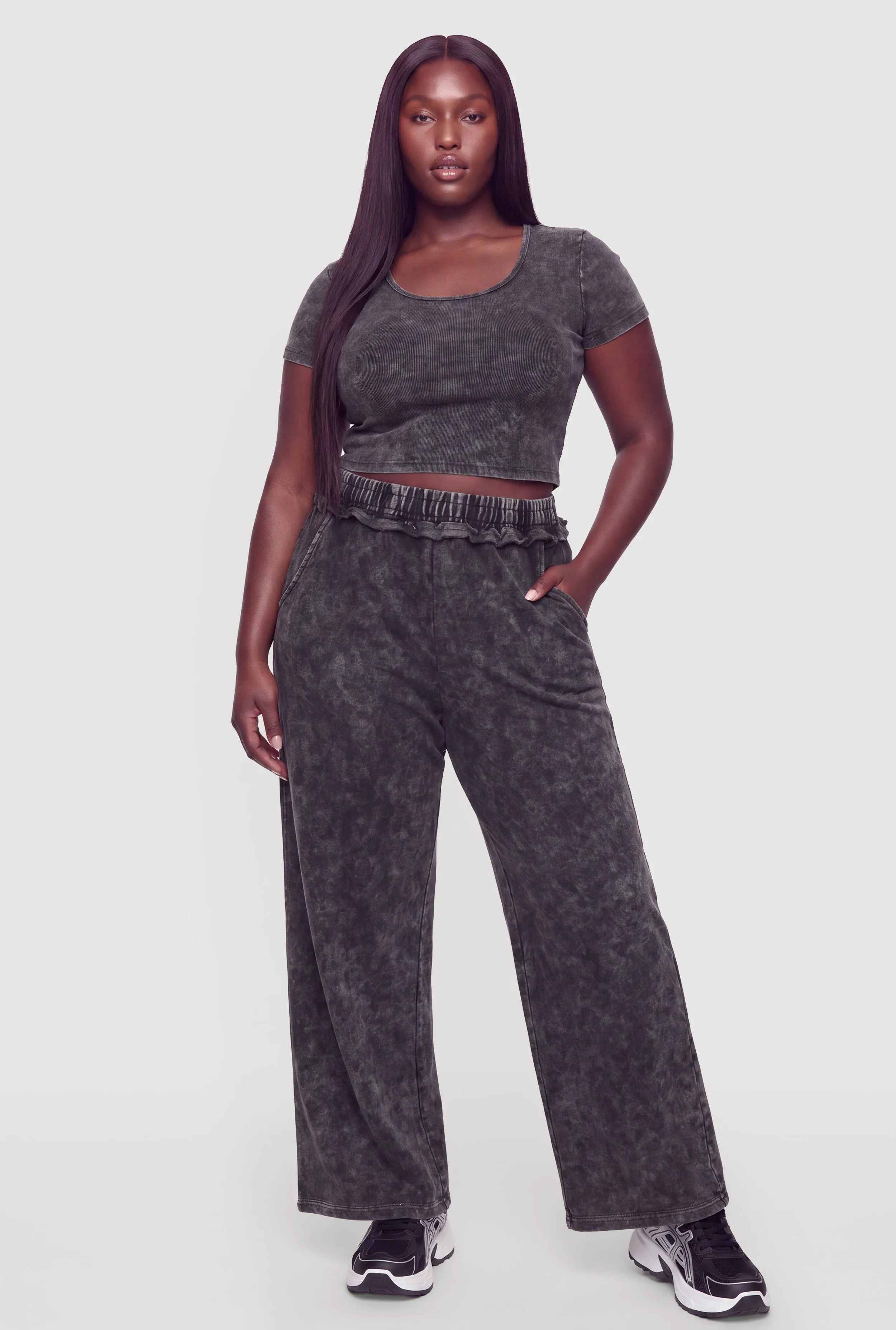 Plus Size Acid Wash Wide Leg Sweatpants sold by Rainbow