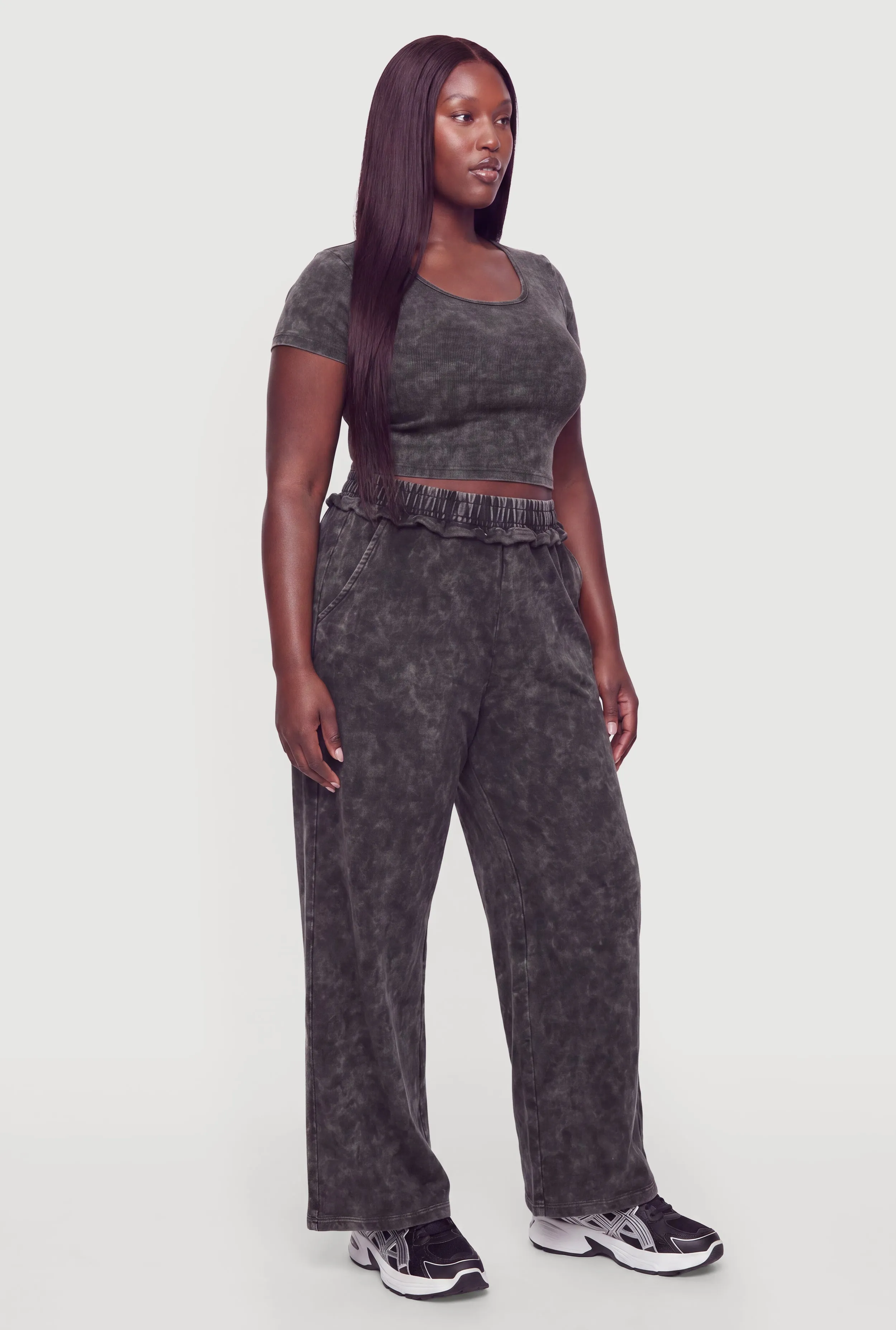 Plus Size Acid Wash Wide Leg Sweatpants sold by Rainbow product image thumbnail 2