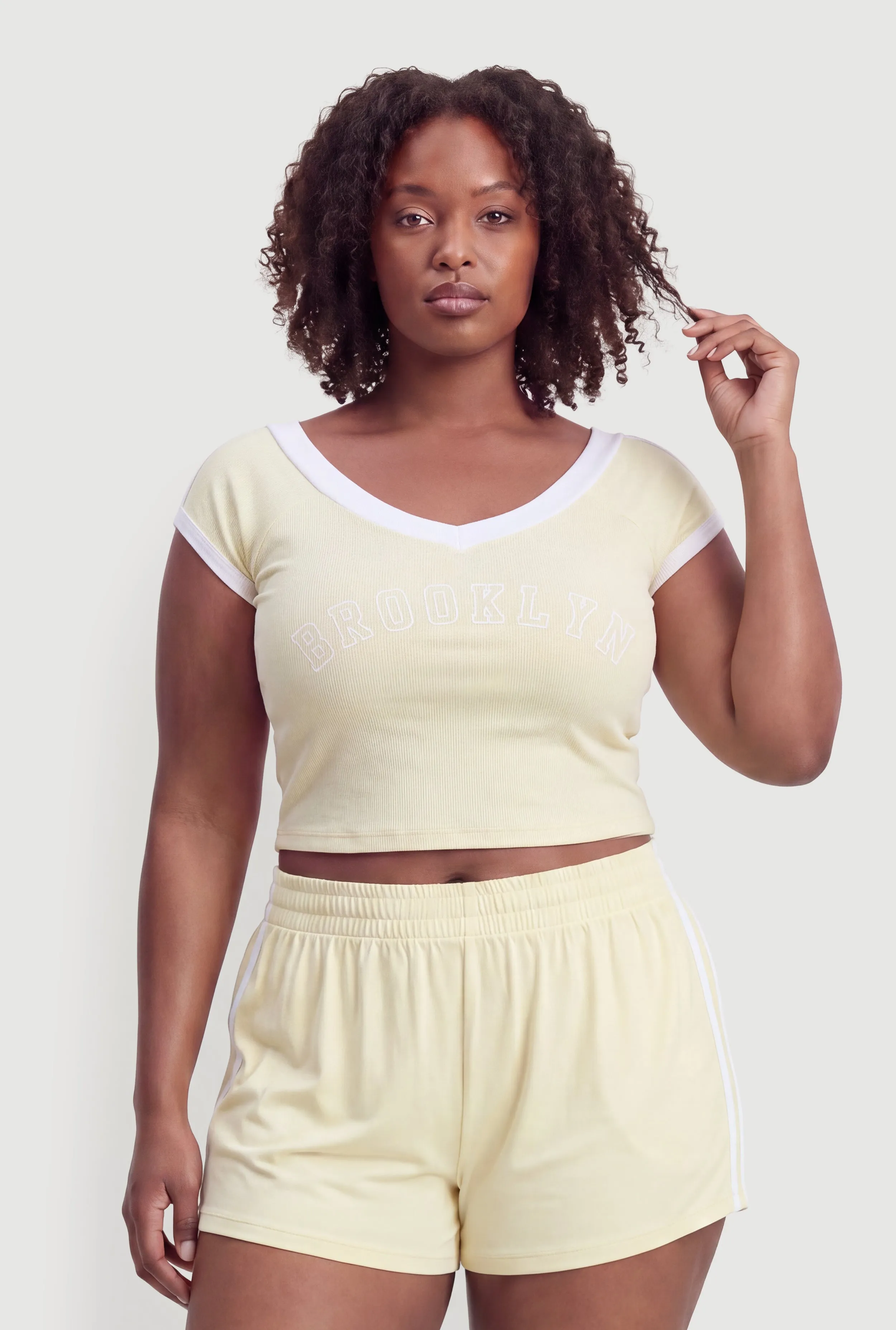 Plus Size Brooklyn Graphic Contrast Trim Crop Top sold by Rainbow