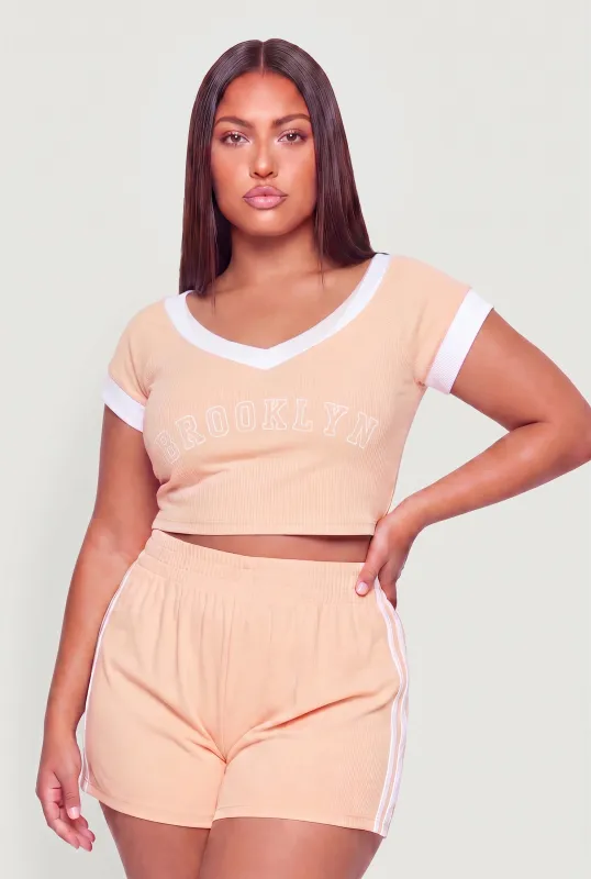 Plus Size Brooklyn Graphic Contrast Trim Crop Top made by Rainbow