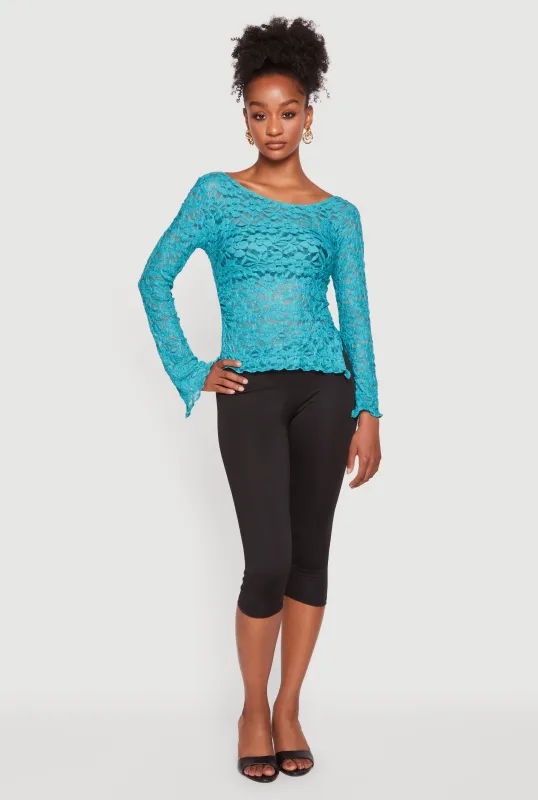 Lace Bell Sleeve Side Slit Top made by Rainbow