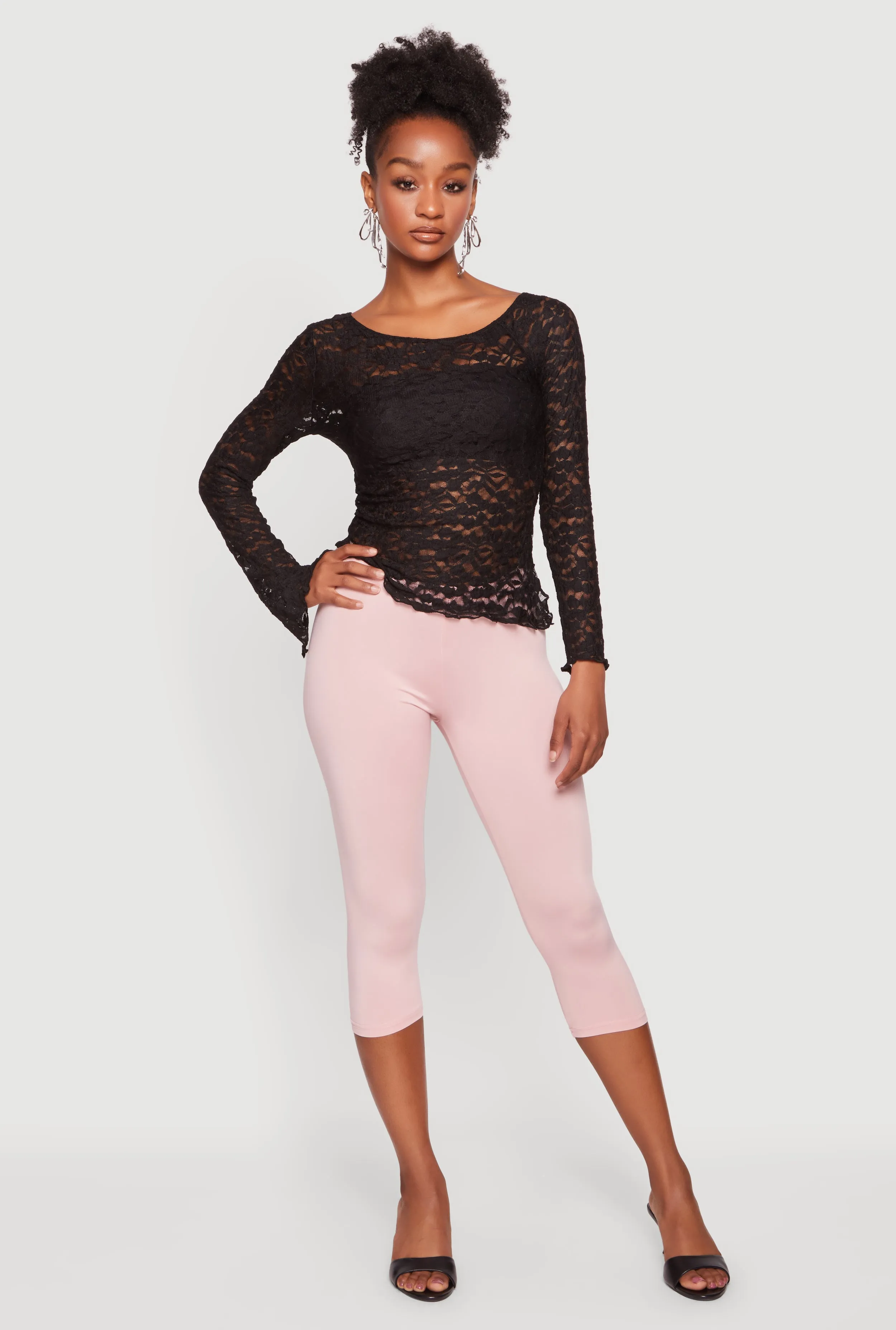 Lace Bell Sleeve Side Slit Top sold by Rainbow