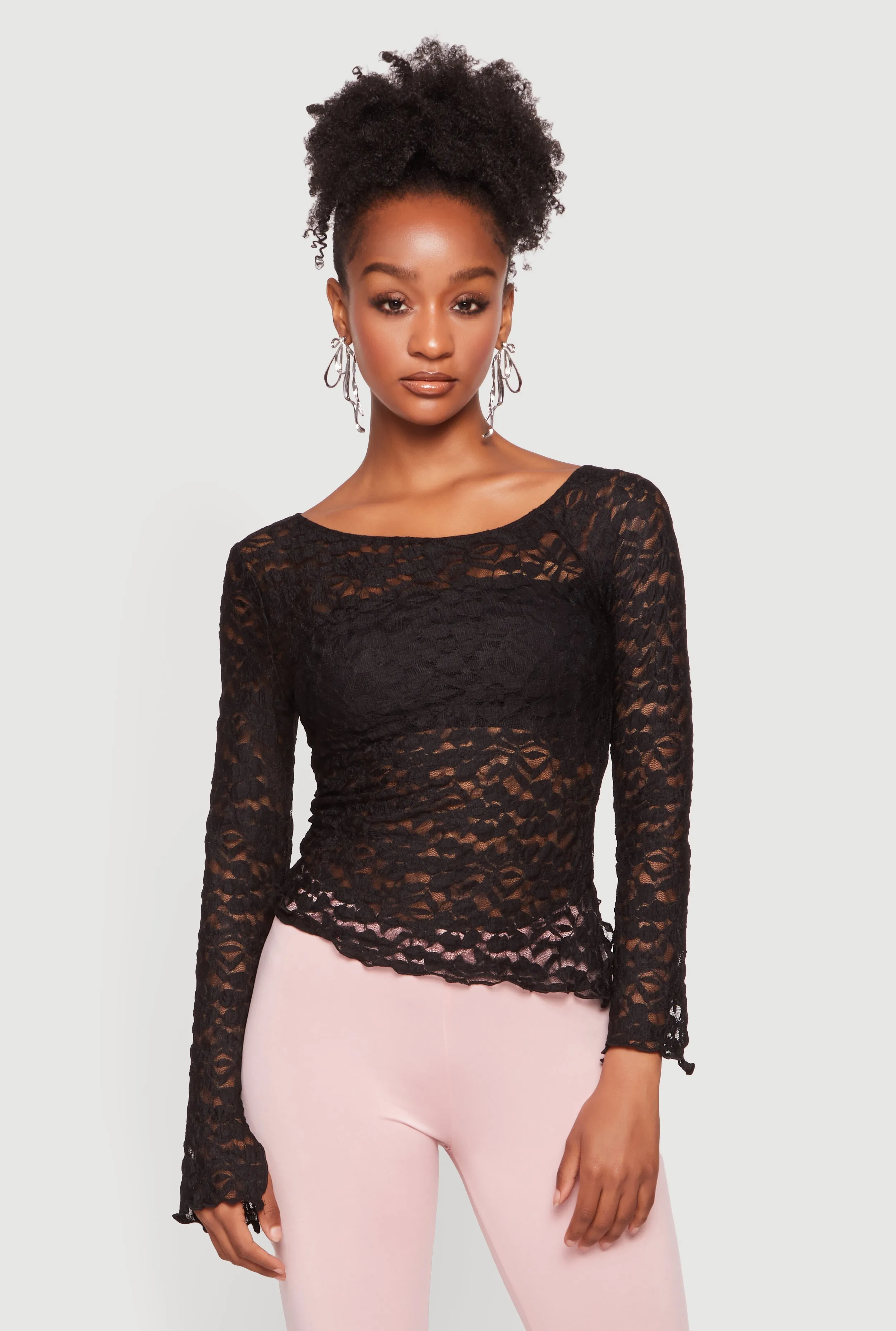 Lace Bell Sleeve Side Slit Top sold by Rainbow product image thumbnail 2