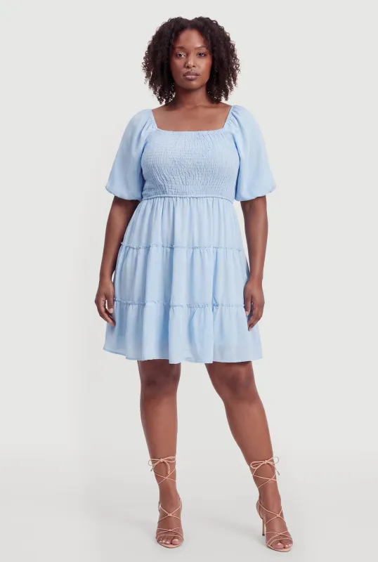Plus Size Smocked Tiered Mini Dress made by Rainbow