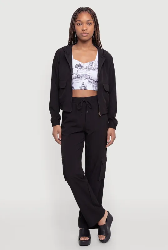 Drawstring Waist Straight Leg Cargo Pants made by Rainbow