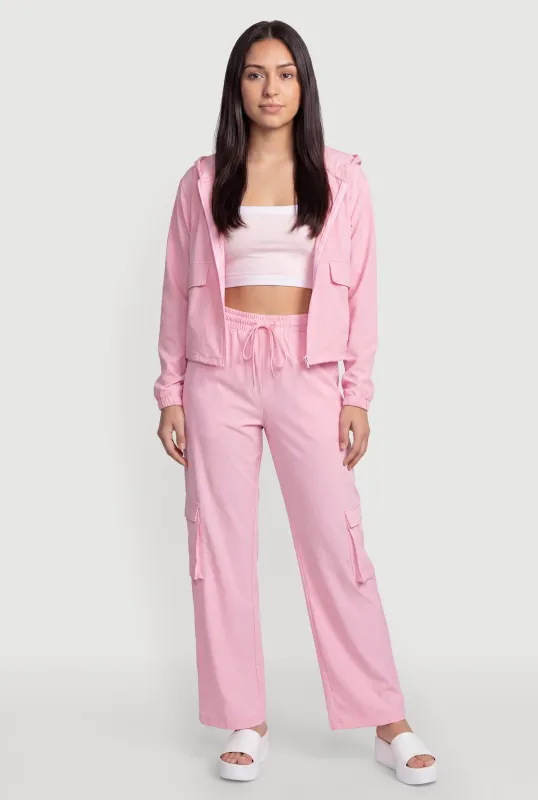 Drawstring Waist Straight Leg Cargo Pants made by Rainbow