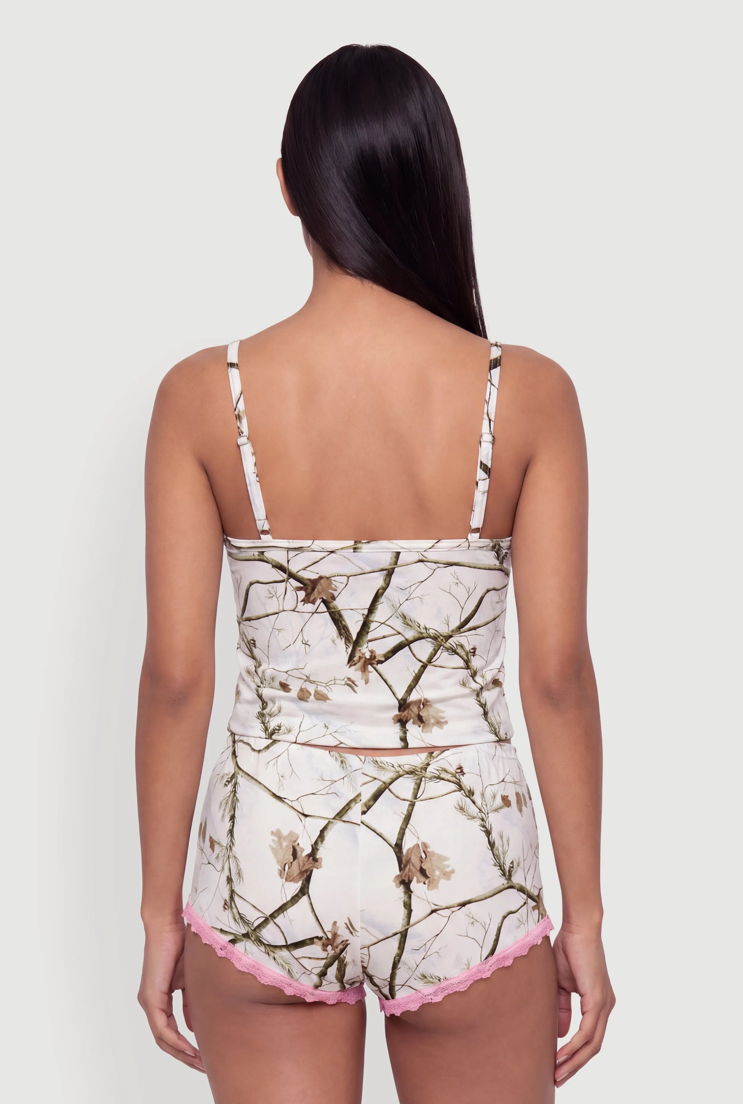 Contrast Trim Lace Detail Hunter Camo Pajama Cami and Boyshorts sold by Rainbow product image thumbnail 2