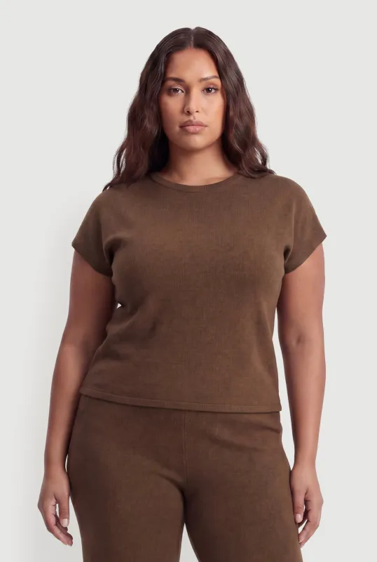 Plus Size Brushed Knit Short Sleeve Top made by Rainbow