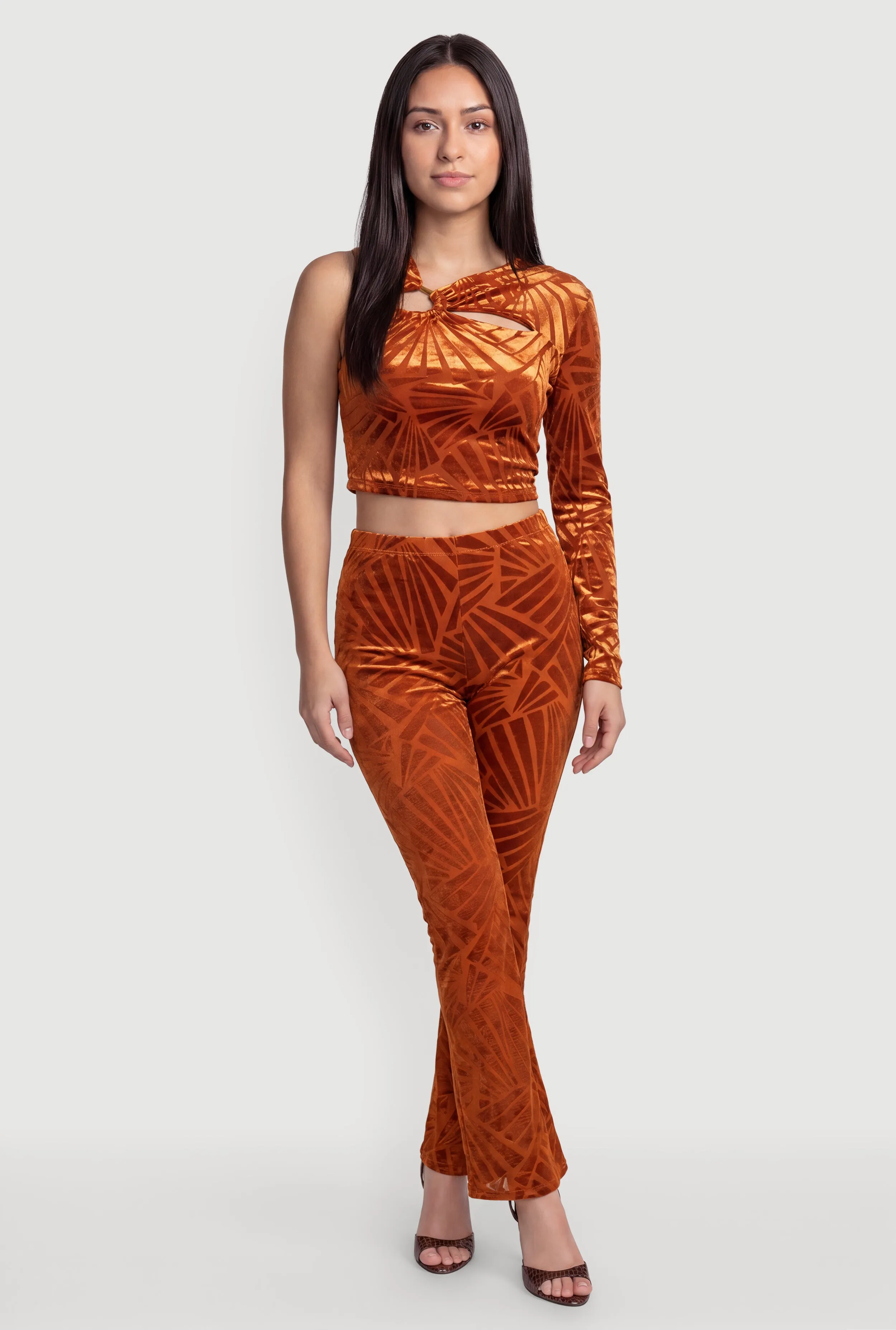 Patterned Velvet Burnout Boot Cut Pants sold by Rainbow