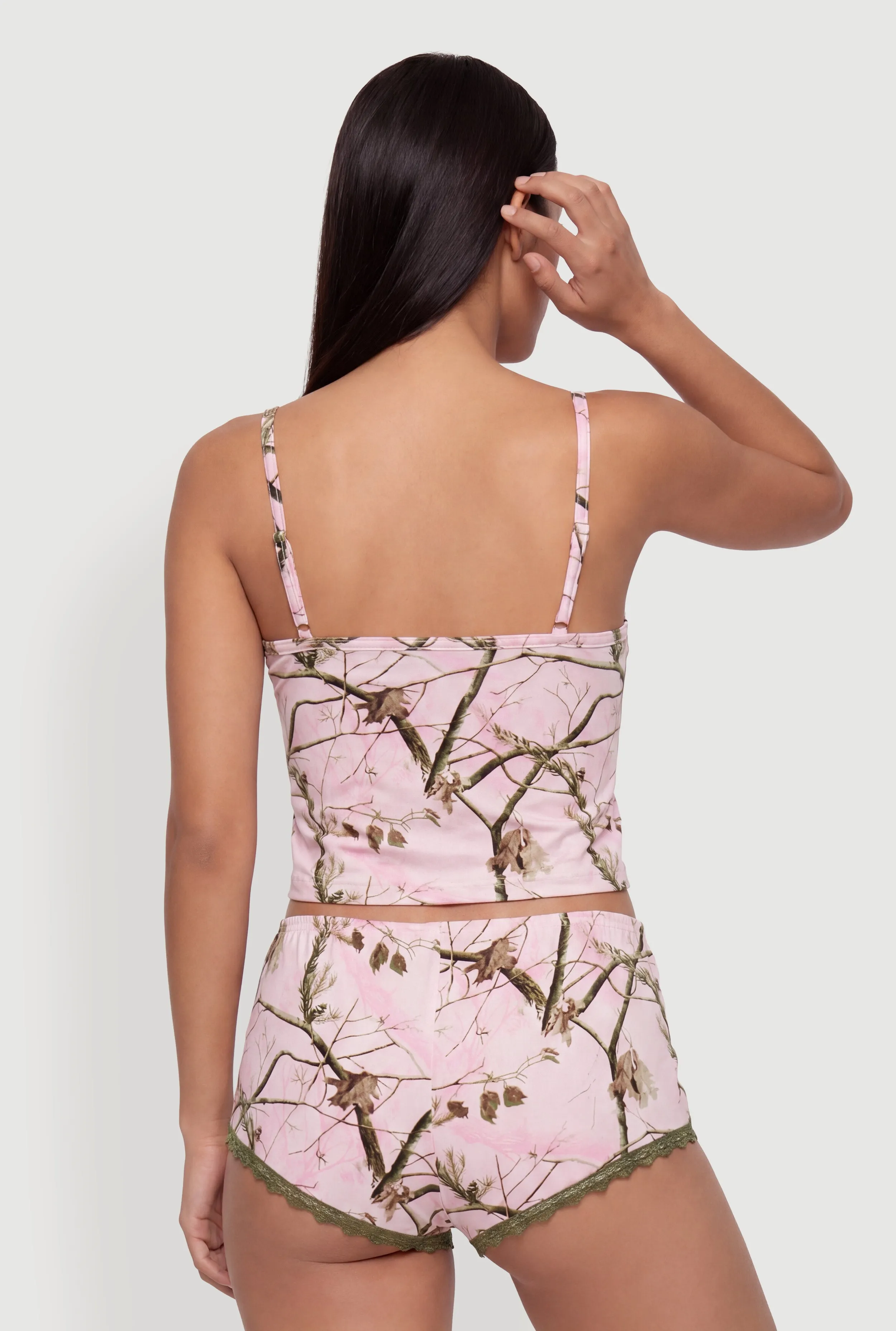 Contrast Trim Lace Detail Hunter Camo Pajama Cami and Boyshorts sold by Rainbow product image thumbnail 2