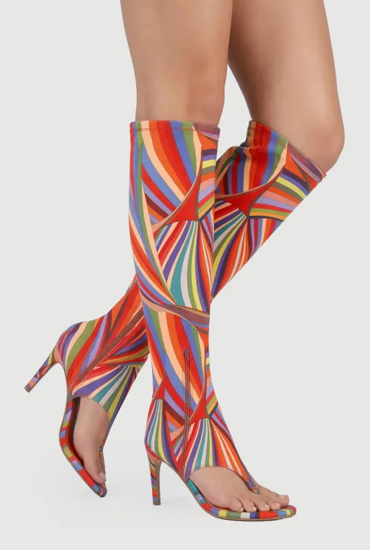 Open Toe Thong Knee High Heels made by Rainbow