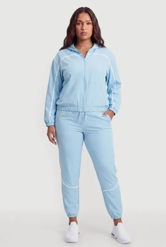 Plus Size Contrast Trim Piping Drawstring High Waisted Joggers made by Rainbow