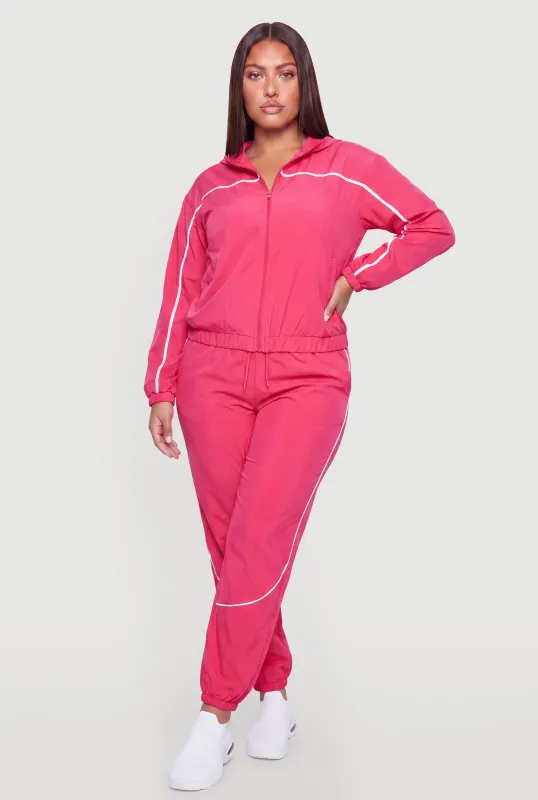 Plus Size Contrast Trim Piping Drawstring High Waisted Joggers made by Rainbow