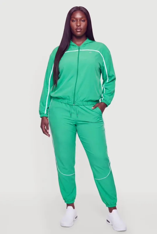 Plus Size Contrast Trim Piping Drawstring High Waisted Joggers made by Rainbow