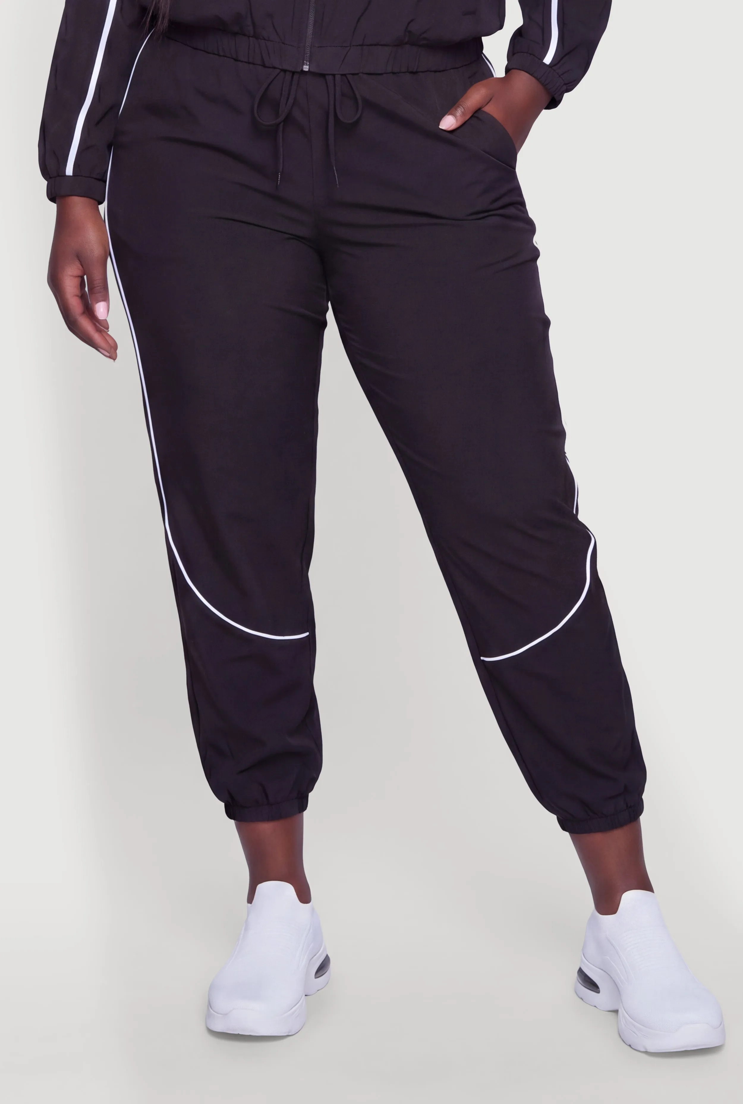 Plus Size Contrast Trim Piping Drawstring High Waisted Joggers sold by Rainbow product image thumbnail 3