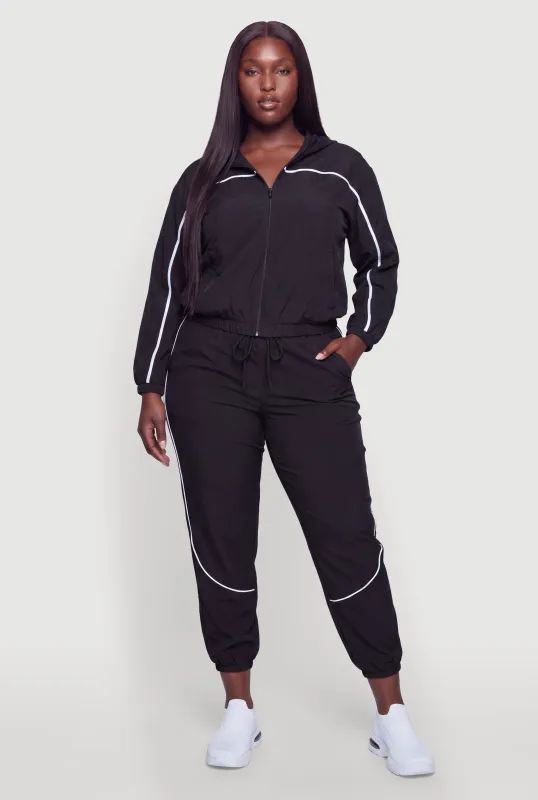 Plus Size Contrast Trim Piping Drawstring High Waisted Joggers made by Rainbow