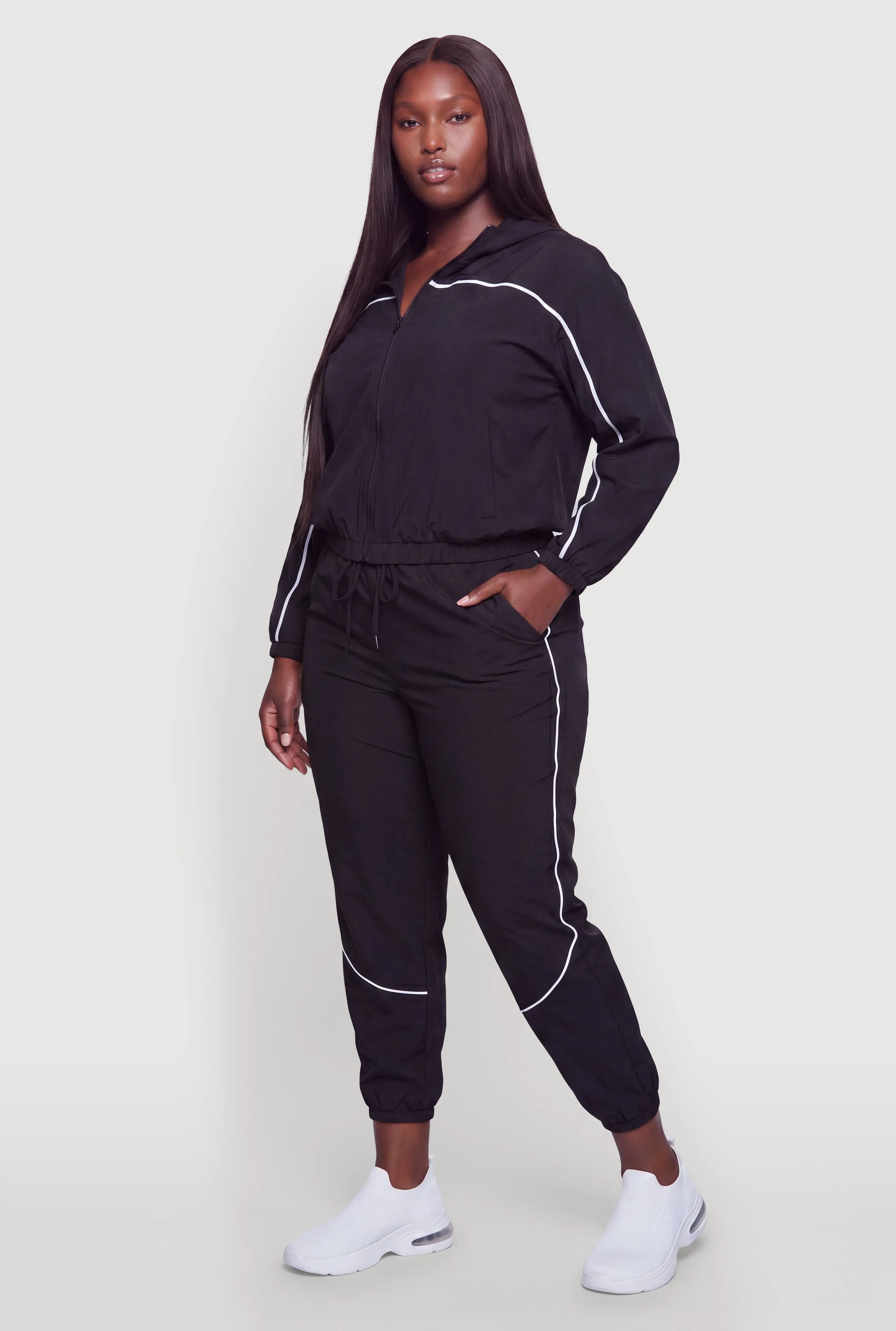 Plus Size Contrast Trim Piping Drawstring High Waisted Joggers sold by Rainbow product image thumbnail 2