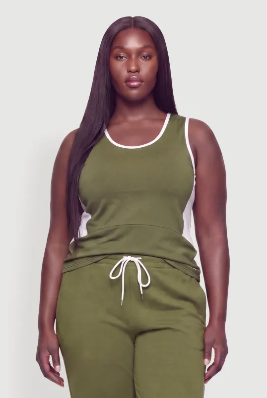 Plus Size Contrast Trim Tank Top made by Rainbow