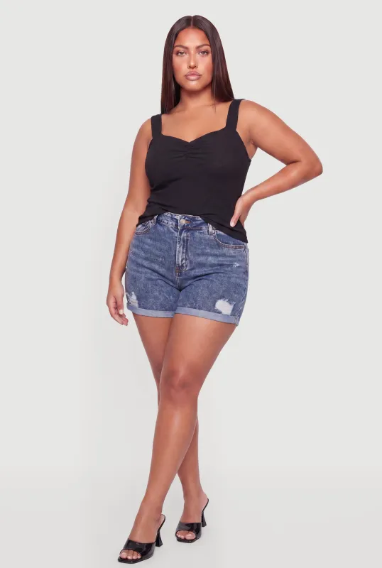 Plus Size Textured Knit Ruched Tank Top made by Rainbow